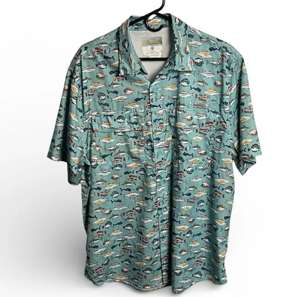 Men's Ocean Coast Green Fishing Shirt Size L